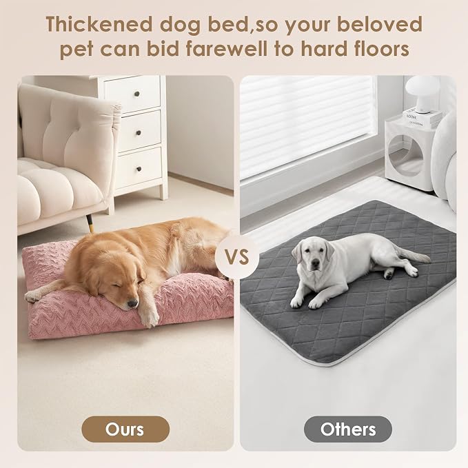 EHEYCIGA Washable Large Dog Bed for Crate, 35x23 Inch Pet Bed, Pink