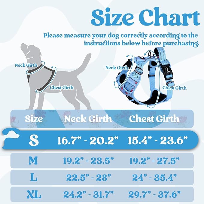 rabbitgoo Dog Harness Small Sized, Updated Easy On & Off with 3 Buckles | No Pull No Choke, Walking with 2 Clips and Handle, Adjustable Soft Reflective, Floral Blue, Small