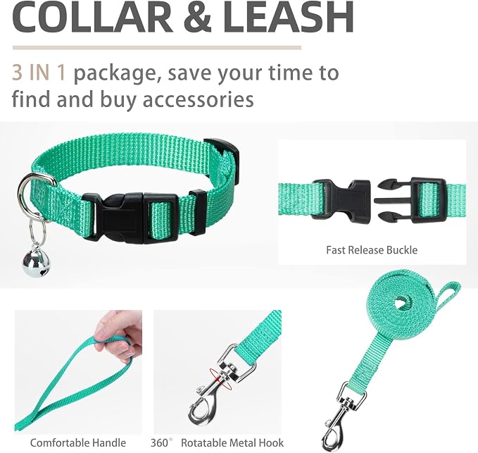PUPTECK Adjustable Dog Harness Collar and Leash Set Step in No Pull Pet Harness for Small Medium Dogs Puppy and Cats Outdoor Walking Running, Soft Mesh Padded Reflective Vest Harnesses, Solid Green S