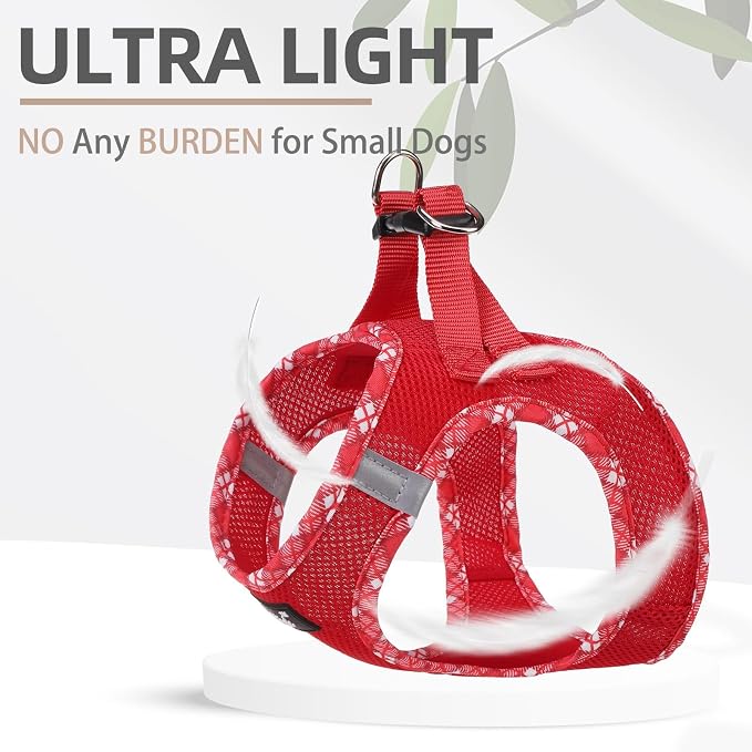 PUPTECK Dog Harness and Leash Set for Small Medium Dogs No Pull Step-in Soft Mesh Puppy Cat Vest Harnesses Reflective at Night, Red, L