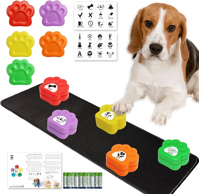 Dog Buttons for Communication, 36 Stickers & Rubber Pad