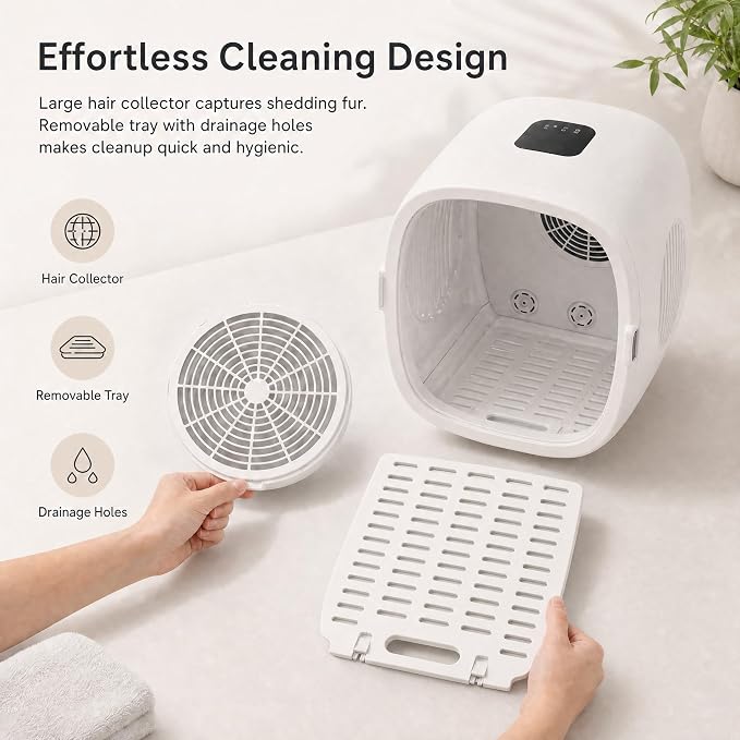 Pet Grooming Dryer Box (For Pets Up to 16lbs) | High-Efficiency & Quiet <26dB, Smart Temperature Control, 25-60 Minute Fast Drying, Negative Ion Hair Care
