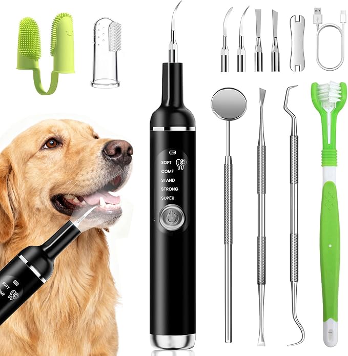 Pet Ultrasonic Tooth Cleaner,Dog Plaque Remover Tool,Black | dog teeth cleaning,plaque remover for teeth,dog tartar and plaque remover,plaque off for dogs,5 Mode Pet Teeth Cleaning Kit
