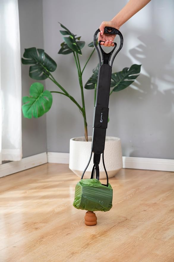 Mr. Peanut's 32" Tall Profile Pooper Scooper, ABS Plastic Frame & Waste Bin with Double Spring Clamp, Lightweight Design, Simple One Click Assembly
