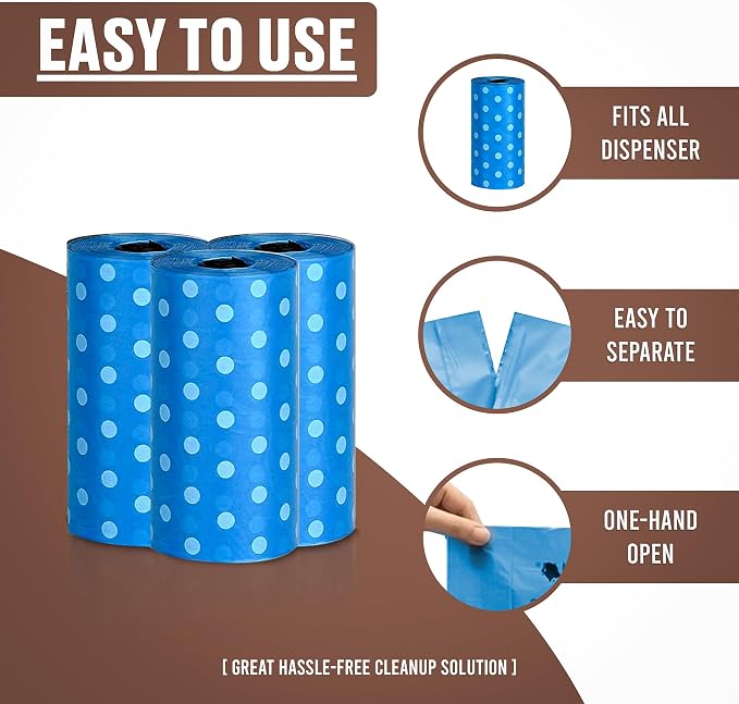 Parisian Pet Ecofriendly Dog Poop Bags Rolls - 320 Count Unscented Poop Bags For Dogs - Leakproof, Extra Thick, 16 Dog Waste Bags Refill Rolls - Polka Dot Blue Doggie Poop Bags - Fits All Dispenser