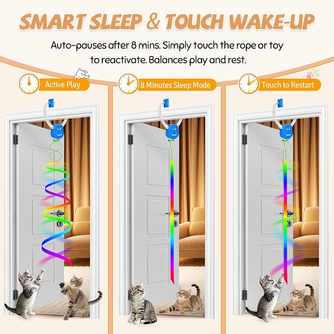 Door Frame Cat Toy for Indoor Cats, Automatic Hanging Toy | Interactive cat toys for indoor cats with 2 play modes: automatic bouncing and rotating; hangs from door frames.