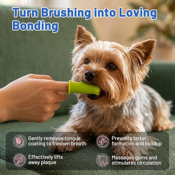 Dog Toothbrush, 180° Dog Finger Toothbrush for Plaque Tartar Cleaning, 2-Pack Finger Toothbrush for Dogs Silicone, Teeth Cleaning, Dog Tooth Brushing Kit for Medium & Large Pets