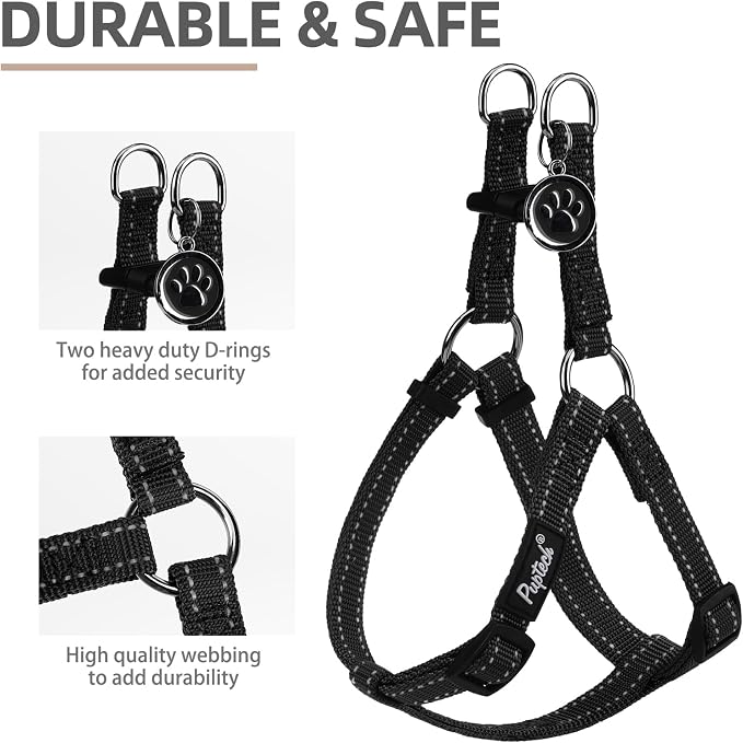 PUPTECK No Pull Dog Harness Small Sized Step-in Adjustable Puppy Vest | Soft Webbing Basic Halter with ID Tag for Outdoor Walking