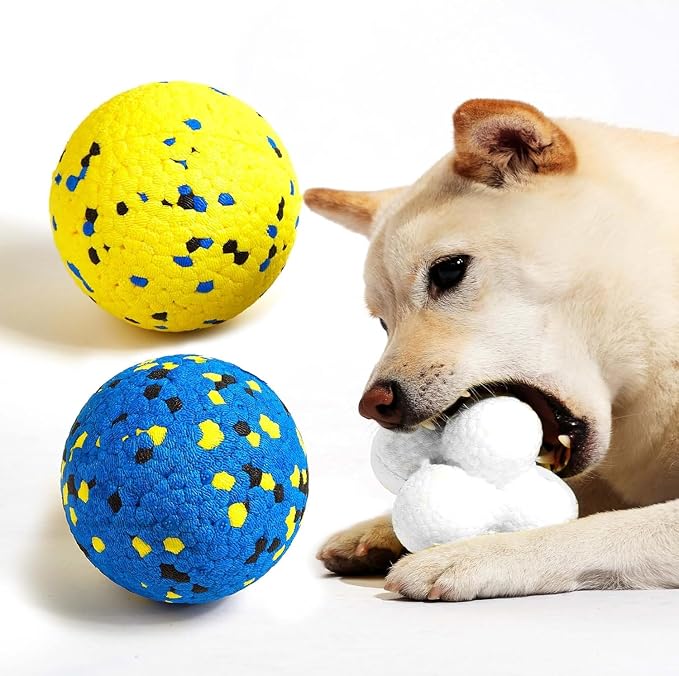 Kimee 3.9'' Dog Balls Tennis Balls Dog Toys for Aggressive Chewers 3 Balls | Indestructible Dog Toys Atom Dog Teething Chew Toys Balls Dog Water Balls Dog Fetch Toys for Large Medium Small Dogs Puppy