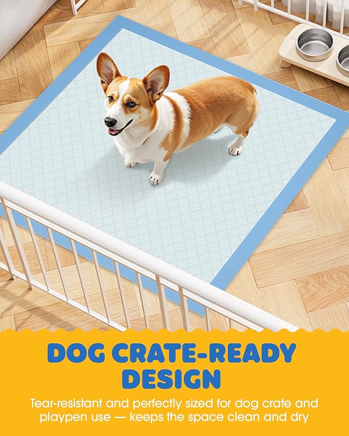 Powools 150-Pack Large Puppy Pads - 22'' x 22'' Pee Pads for Dogs Potty Training with Leak-Proof Quick-Dry Design, 6-Layer Dog Pads Large, Blue
