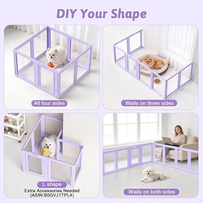 DIY Clear Acrylic Dog Playpen House,Quick Easy Assembly and Disassembly,Strong Floor Suction,Indoor and Outdoor Use,Easy Cleansing Puppy Fence (Purple, 23.6" H, 8PCS)