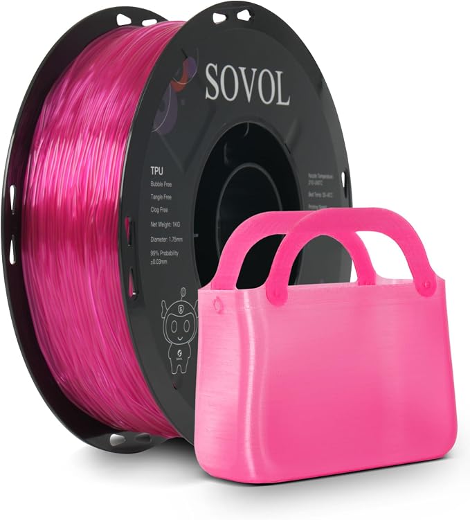 Sovol TPU Filament 1.75mm, 95A Soft TPU Flexible 3D Printer Filament with High Elasticity, 1kg (2.2lbs), Dimensional Accuracy +/- 0.03 mm, Fit Most FDM Printer, Clear Rose Red