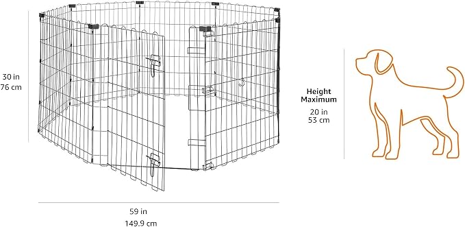 Amazon Basics Portable Foldable Octagonal Metal Exercise Dog Playpen, Indoor/Outdoor Pet Fence with Single Door, 8 Panels, Small, 30 Inches, Black