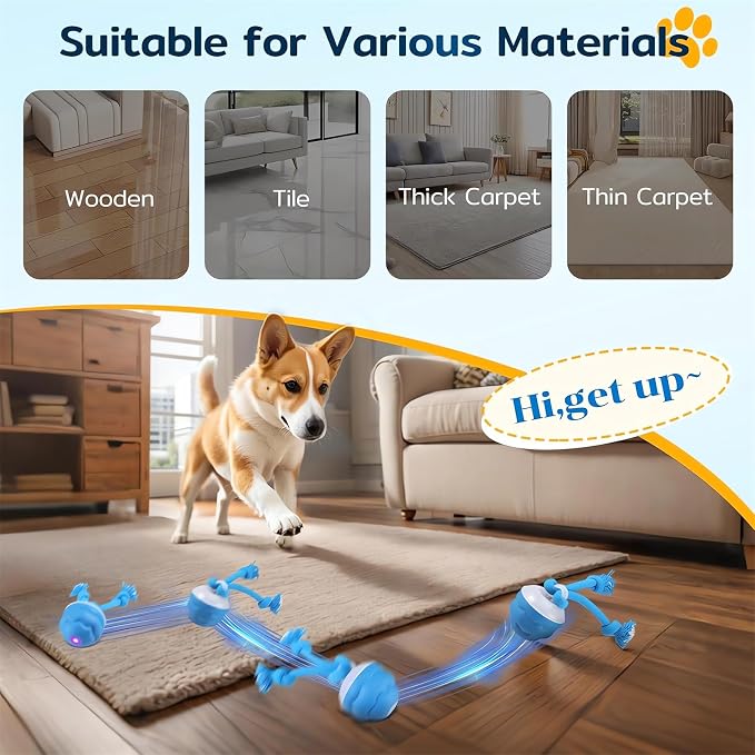The Chase Buddy Dog Boredom Stimulating Toy 2025 Smart Pet Puppy Ball with Ropes Interactive Self Play Moving Dogs Balls Automatic Electric Active Rolling Ball Jumping Bouncing Dog Balls Gift (Blue)