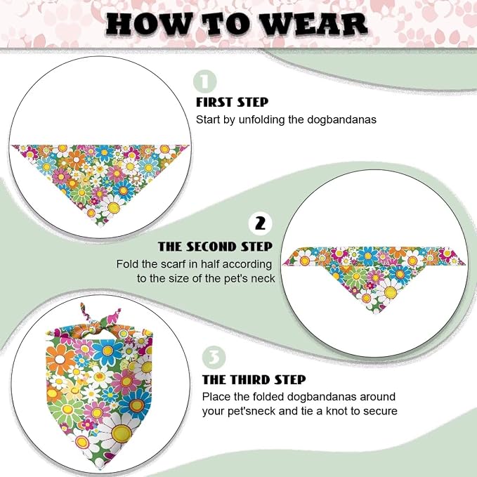 Forchrinse Hippie Floral Dog Bandanas Triangle Bib Scarf Dog Kerchief Adjustable Pet Costume for, One Size, Small
