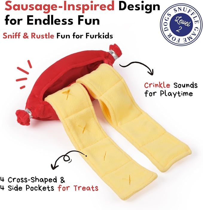 CHEWFFON Snuffle Dog Toy, Interactive Crinkle Toy for Enrichment | Puzzle Sausage, Treat Pockets, to Keep Them Busy, Nose Work Toy for Boredom, for Small Medium Large Dogs