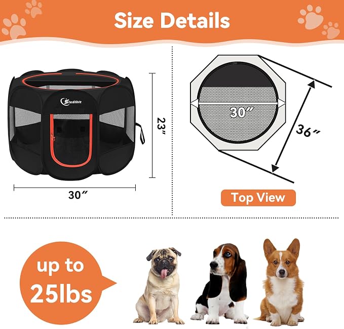 Siedihit Dog Playpen, Puppy Pet Playpens Indoor for Medium Dogs Tent Crates Cage Indoor/Outdoor, Portable Pop Up Dog Kennel Playpen with Carrying Case for Dogs/Cats/Rabbits, Black