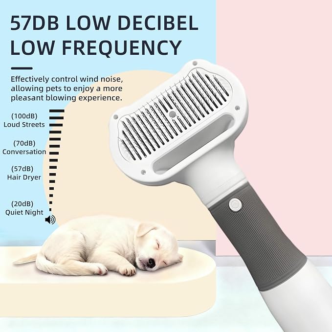 Dog Grooming Dryer with Slicker Brush, 3 in 1 Professional Portable Pet Dryer for Dogs Cats Adjustable Temperature Speed Settings, Pet Blow Brush for Home Travel Use (Gray)