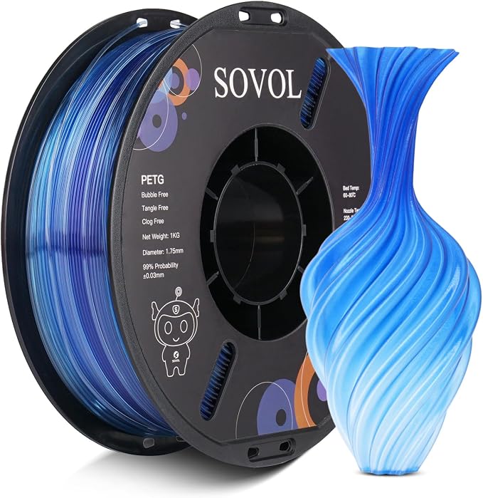 Sovol 3D Printer PETG Filament 1.75mm, Gradient Multicolors Filaments Material, 1kg (2.2lbs), Dimensional Accuracy +/- 0.03 mm, Fit Most FDM Printer, Blue