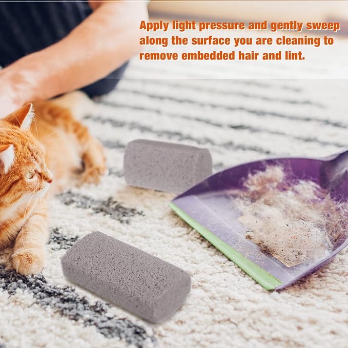 Xuniea 2 Pieces Pet Hair Remover for Cat Hair Removal Pumice Stone Tool Carpet, 4 Inches, Pumice, Gray