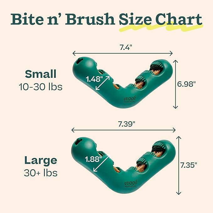 WOOF The Bite n' Brush - Dog Toothbrush Toy - Scrub Plaque and Tartar from Your Dog's Teeth and Mouth - Dog Dental Chew Toy - Large