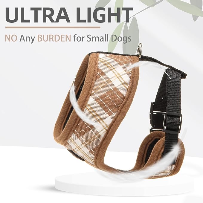 PUPTECK Soft Mesh Dog Harness and Leash Set Pet Puppy Cat Comfort Padded Vest No Pull Harnesses, Brown, S