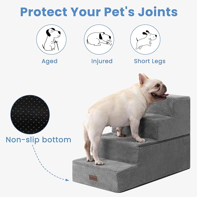 Aodisman Dog Stairs for Bed 18.5" H, 4-Step Dog Steps for Small Dogs and Cats, Indoor Non-Slip Balanced Pet Stairs are Suitable for Puppy, Older Cat,Gery