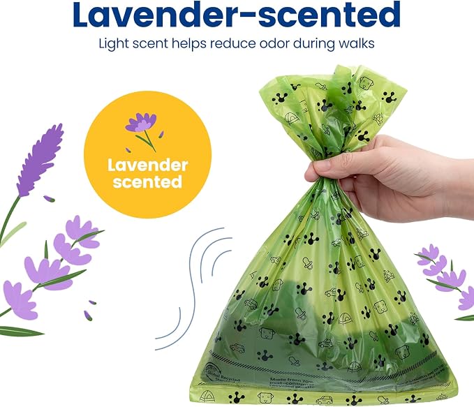 Dog Poop Bags, Extra Thick & Leak-Proof Doggie Bags, Lavender Scented Pet Waste Bags Made from 70% Certified Recycled Plastic, Easy Tear & Open Poop Bags for Dog Walking, 8 Rolls (120 Count)