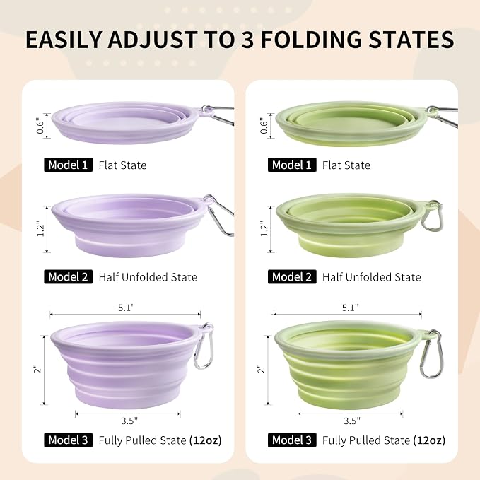 Collapsible Dog Bowls, 2 Pack, Macaron Violet & Green