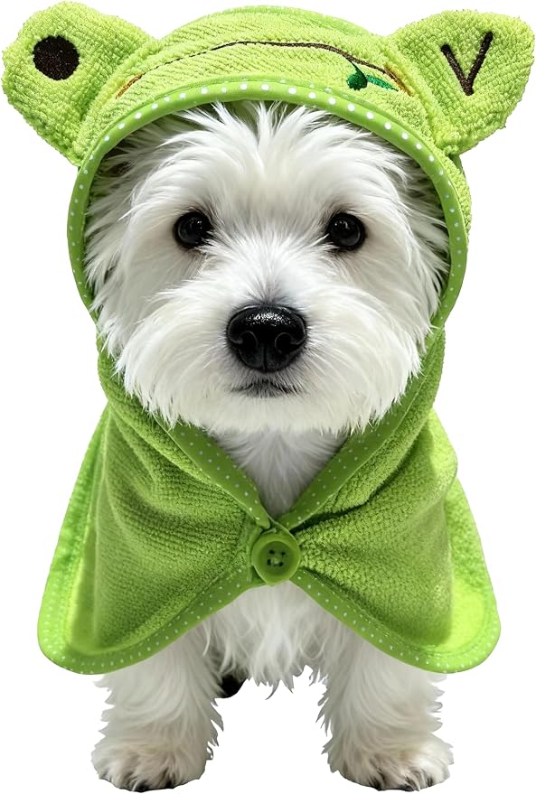 Dog Hooded Bathrobe Towel, Fast Drying Bath Towel Absorbent Warm Blanket Green M