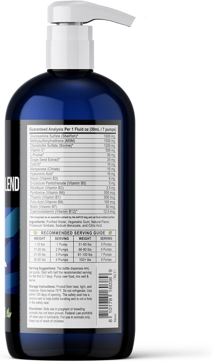 Liquid Glucosamine for Dogs | Glucosamine Chondroitin MSM with Hyaluronic Acid | Hip and Joint Supplement | Bacon Flavor | Easy Pump Food Topper | 32oz