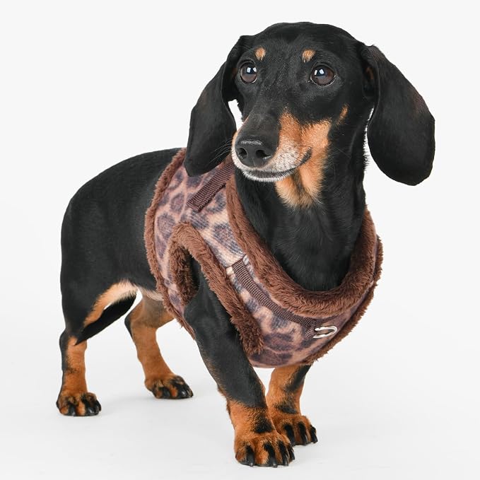 Puppia Kovo Vest Dog Harness Step-in Warm Winter Leopard Pattern for Small and Medium Dog, Brown, Medium