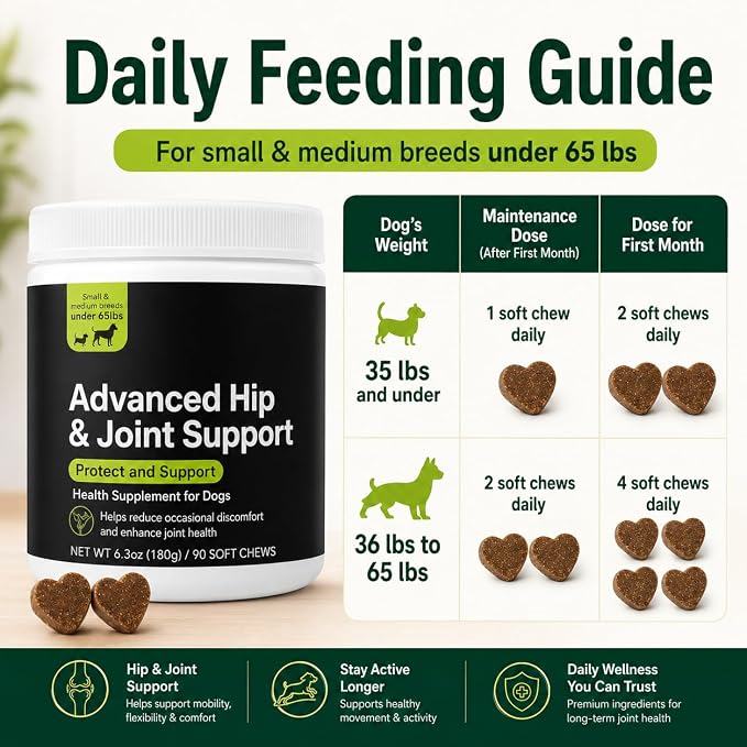 Dog Hip & Joint Supplement Soft Chews, Glucosamine MSM for Dogs 90 Count