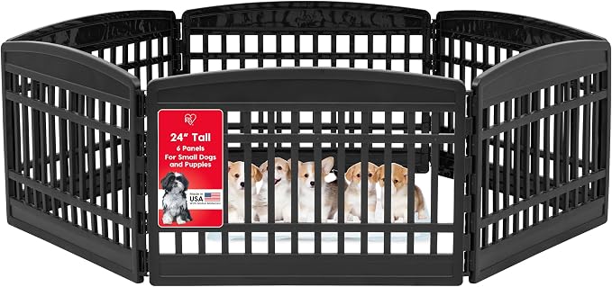 IRIS USA Dog Playpen Puppy Playpen Indoor – 24" 6-Panel Dog Playpen, 61 x 61 x 24, Dog Play Pen Indoors for Puppies & Small Dogs, Plastic Pet Playpen, Indoor Dog Pen, Black