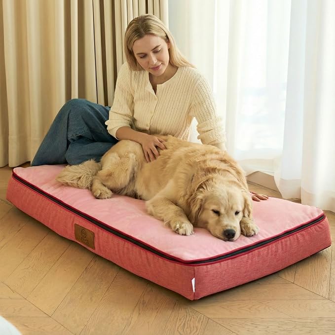 LIORCE Orthopedic Memory Foam XXL Dog Bed - 6in Thick, Pink