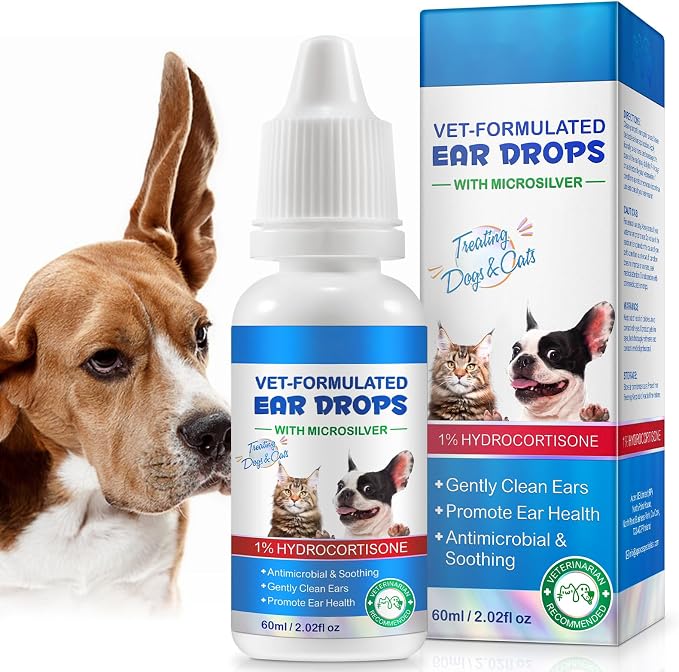 Dog & Cat Ear Infection Treatment Drops with 1% Hydrocortisone, 2 fl oz