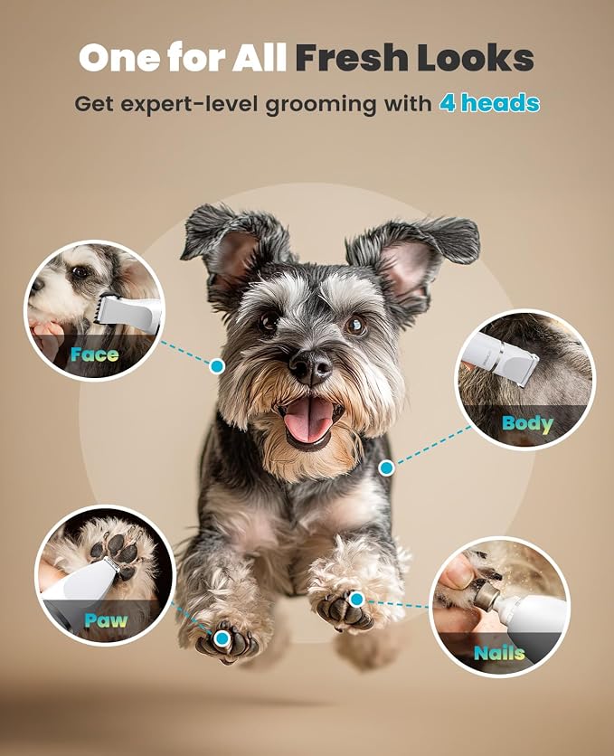 oneisall 4-in-1 Dog Grooming Kit with LCD Display - White