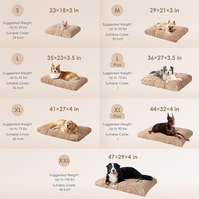 EHEYCIGA Washable Large Dog Bed for Crate, 35x23 Inch Pet Bed, Camel