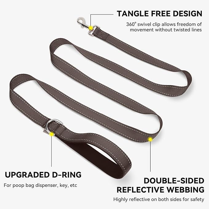 Joytale Reflective Dog Leash for Medium & Large Dogs, 5 FT x 1", Brown | Heavy Duty Nylon Webbing, Padded Handle for Comfort, Visible at Night, for Walking & Training