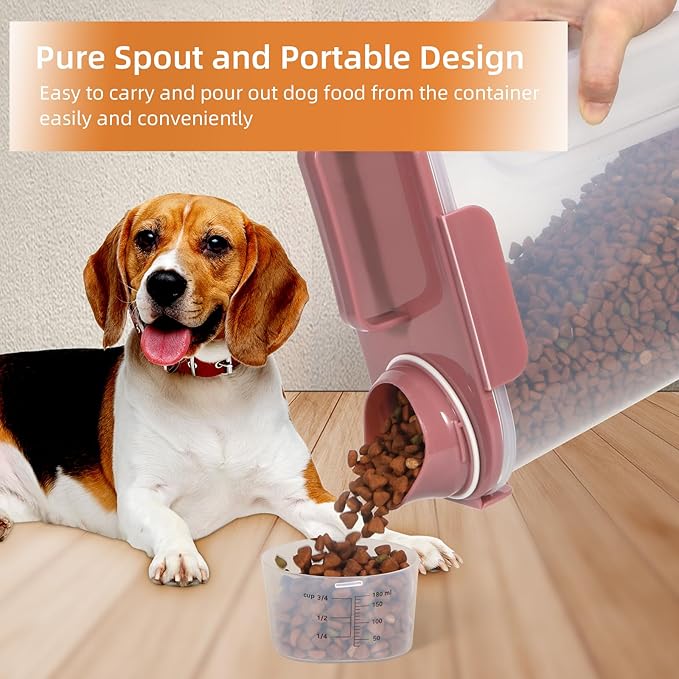 LEAWALK 5Lbs Airtight Pet Storage Container For Cat Dog Bird Food and Keep Fresh, Translucent Body, Upgraded Large Nozzle for Easy Pouring With Handle Design Easy to Carry When Going Rose pink 2pack
