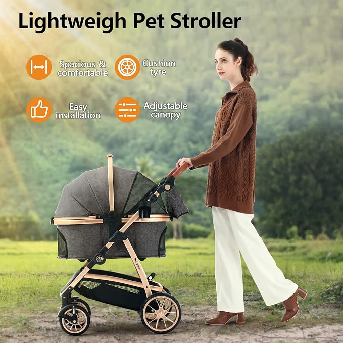 Kenyone 3-in-1 Pet Stroller - Dark Gray (C510L), Detachable Carrier