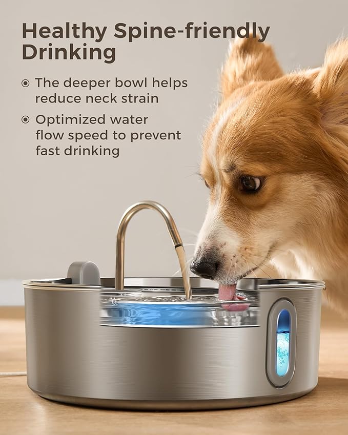 Smartoo Dog Water Fountain for Large Dogs 7L/236oz Stainless Steel Dog Water Bowl Dispenser Automatic Cat Water Fountain with Deeper Drinking Area, Multi-Filtration Pet Fountain with 6 Filters