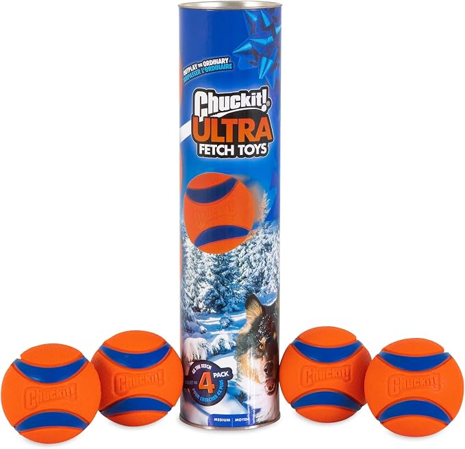 Chuckit! Ultra Rubber Dog Balls 4 Pack | Dog Balls Indestructible Dog Toys Indestructible Dog Ball Compatible with Chuck It Dog Ball Launcher 18M Tennis Ball Launcher | Dog Toy Balls for Dogs Medium