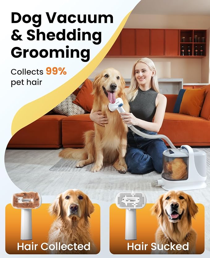oneisall Dog Grooming Vacuum, 13000Pa Powerful 3L Dust Cup Pet Vacuum with Clipper Nail Grinder & Shedding Brush, 7 in 1 Dog Grooming Kits, Quiet, Large Capacity 3 Suction Levels, BM3