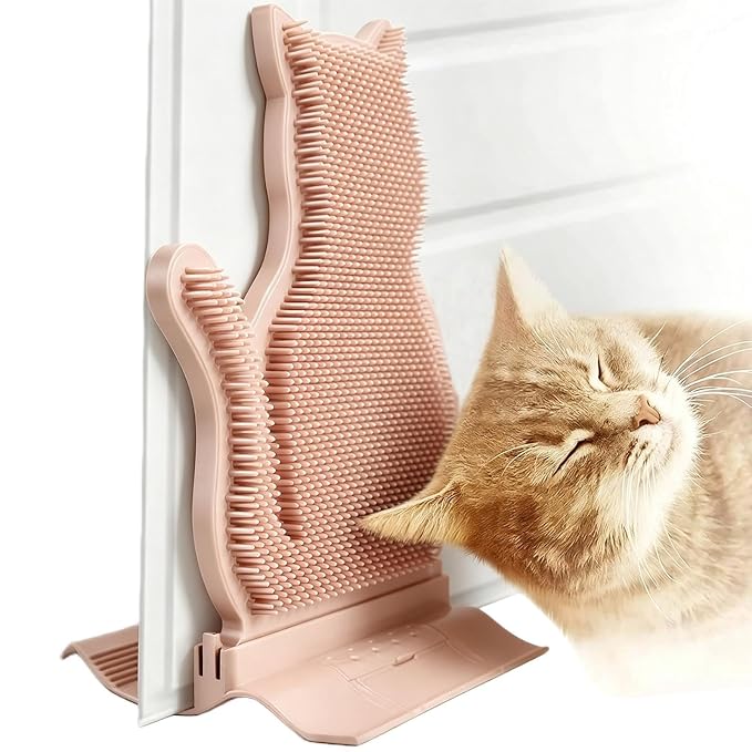 Cat Self Groomer - Corner Massage Brush, Loose Hair Remover, ABS | Bristle Scratching Rubbing Pad, Calming Grooming Instinct, Indoor Apartment Farmhouse Bedroom Balcony