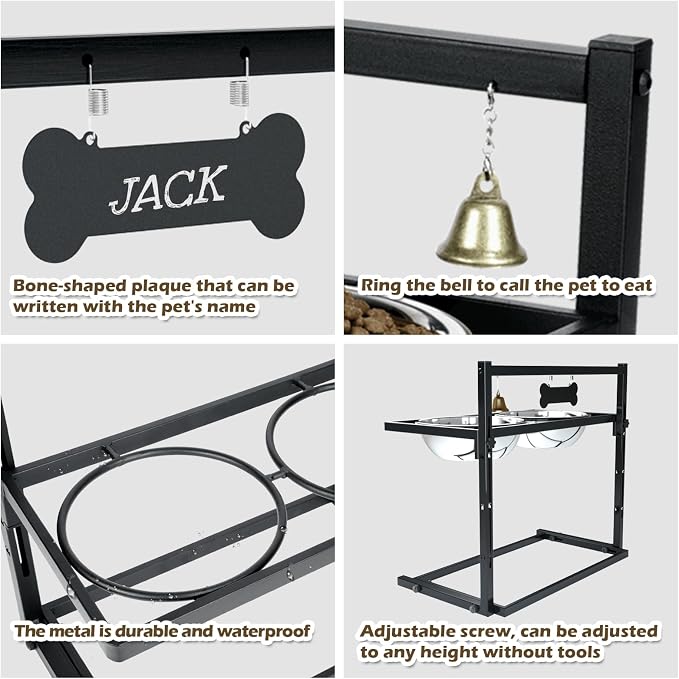 𝐗-𝐋𝐚𝐫𝐠𝐞 Elevated Dog Bowls for Extra Large Dogs with Mat,Raised Dog Bowl Stand for Large Breed Adjusable Height Dog Feeder with Two 3L(𝟏𝟑𝐂𝐔𝐏𝐒) Stainless Steel Dog Food Bowls