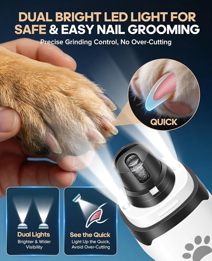 Low Noise Pet Nail Grinder with Light, 2-Speed, White