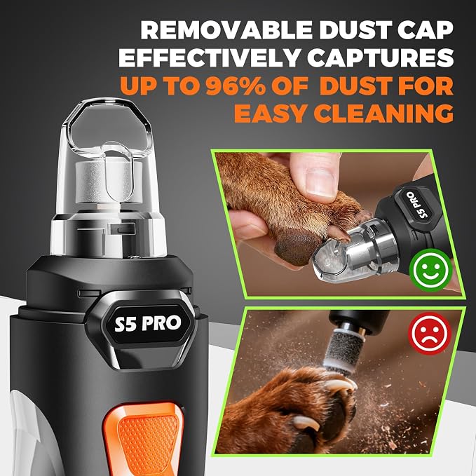 Whisper Quiet Dog Nail Grinder with 4 LED Lights, 3-Speed