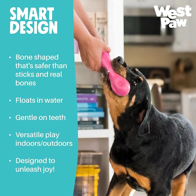 WEST PAW Zogoflex Hurley Dog Bone Chew Toy – Floatable Pet Toys for Aggressive Chewers, Catch, Fetch – Bright-Colored Bones for Dogs – Recyclable, Dishwasher-Safe, Non-Toxic, X-Small, Geranium