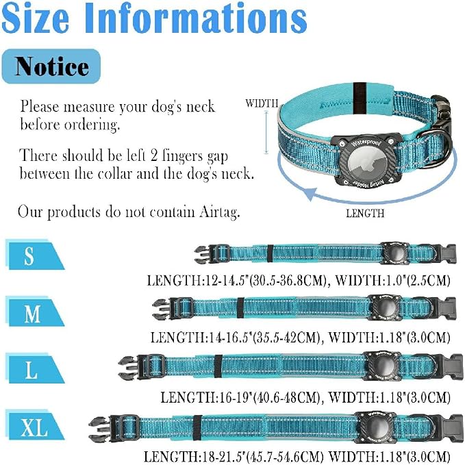 Waterproof Dog Collar Holder Compatible with AirTag, Blue, S | 1000D Nylon, Reflective Stitching for Night Visibility, Adjustable Soft Padded, Ultra-Durable, for Small Medium Large Dogs